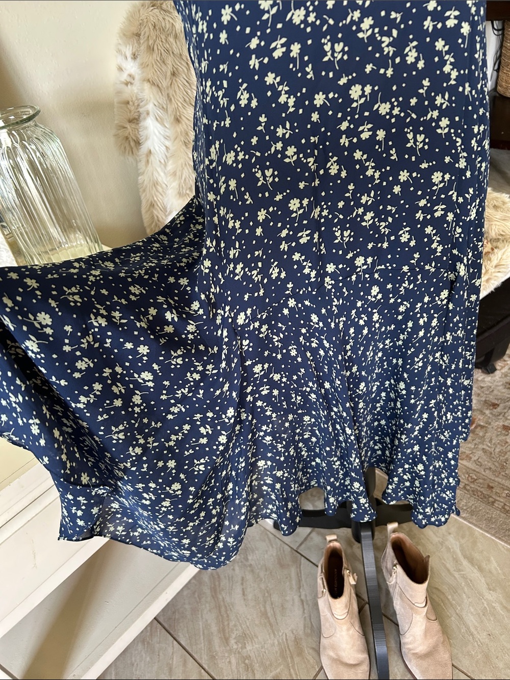 Polo Ralph Lauren blue floral silk v neck sleeveless handkerchief, midi dress 8 - Picture 4 of 13